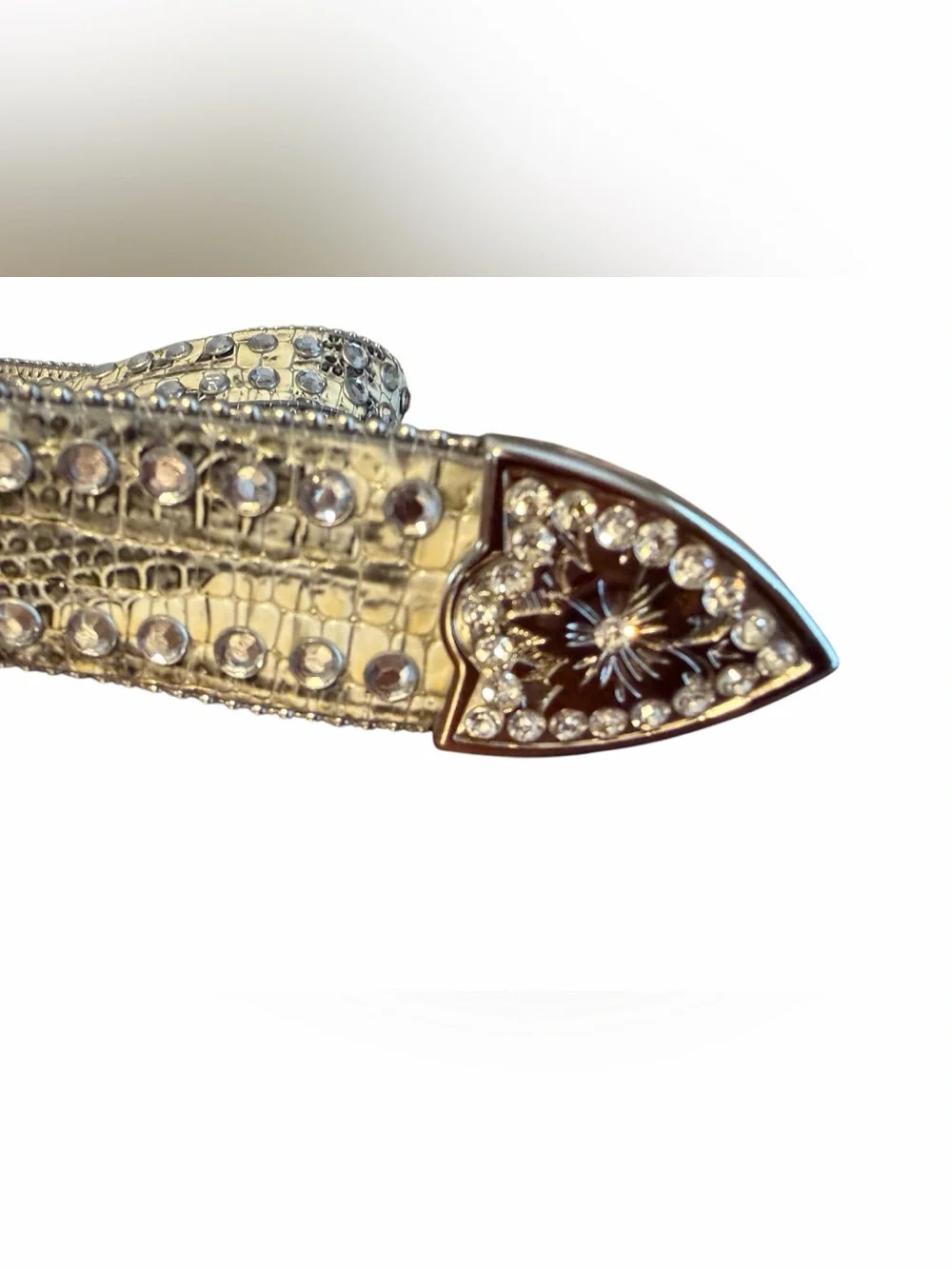 Rhinestone Embellished Metallic Women's Belt - silver, cream and grays, L-XL